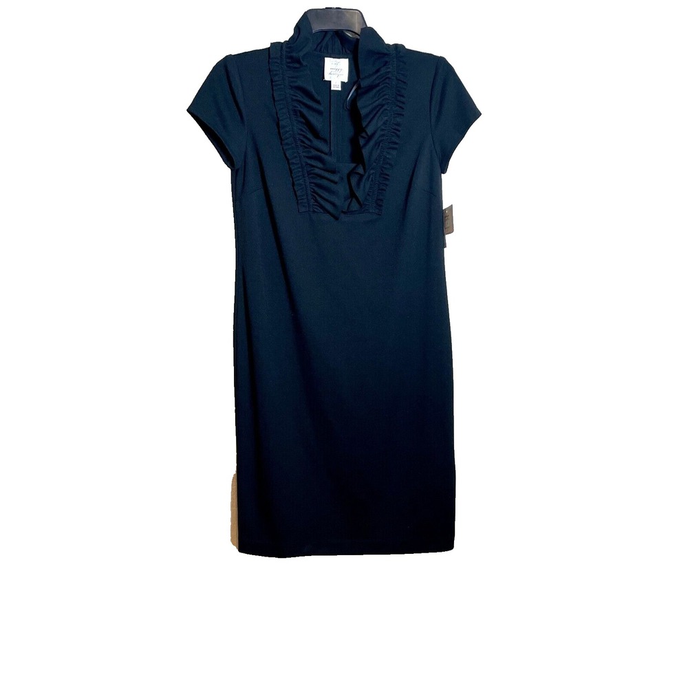Suzi Chin for Maggy Boutique Shift Dress Womens 2 Black Cap Sleeve Ruffle NEW
